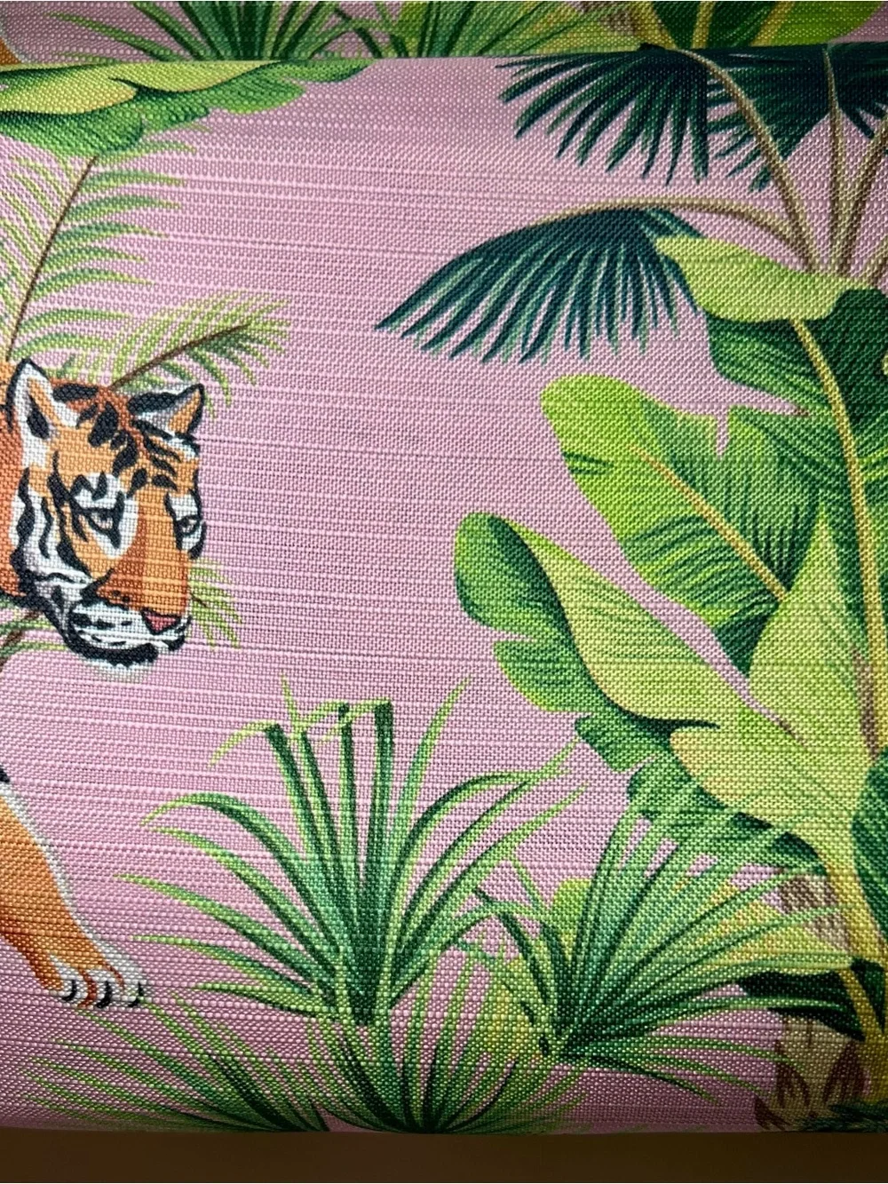 Tigers & Tropical Leaves Fabric Shower Curtain Tiger’s Life Pink & Green
